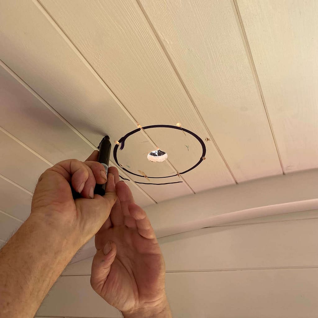 Salamander Stoves Marking The Flue Hole For Shepherd's Hut 2